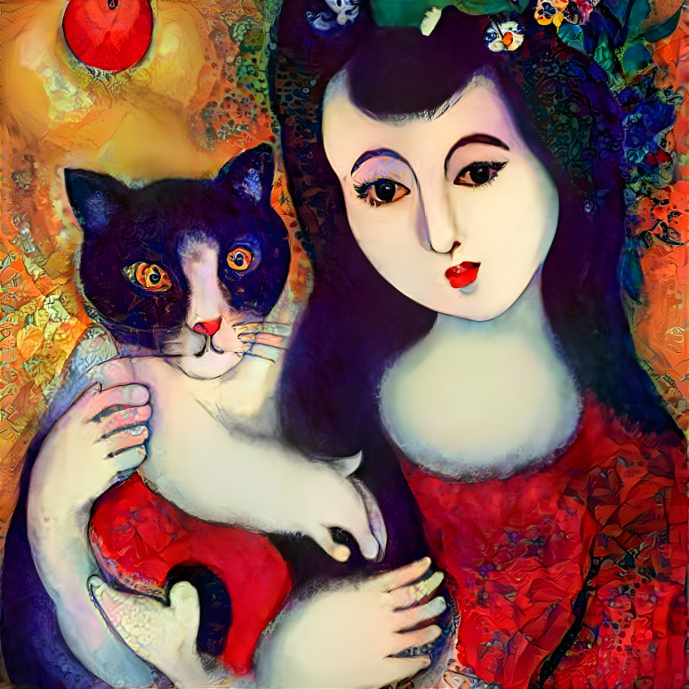 Lady in red and her cat
