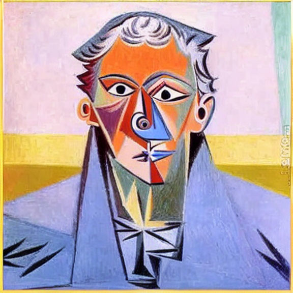 Colorful Cubist-Style Portrait with Geometric Shapes and Fragmented Face