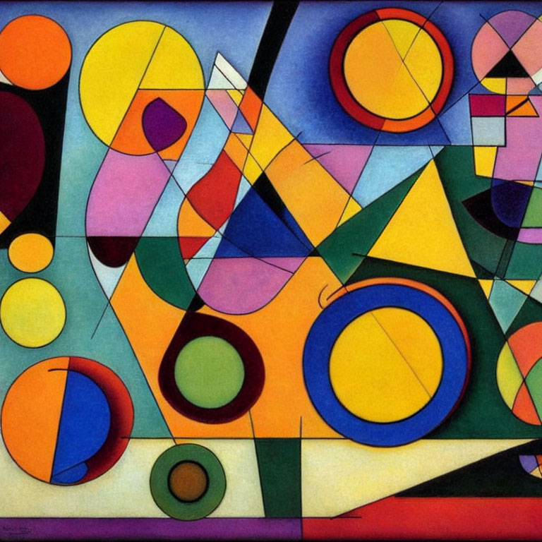 Colorful Geometric Abstract Art with Circles, Triangles, and Squares