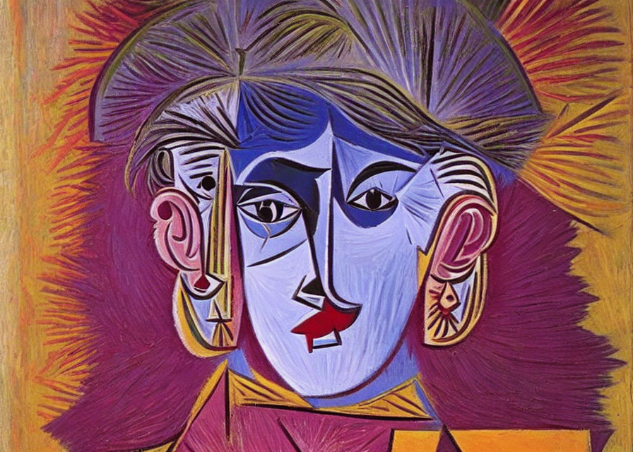 Colorful Cubist Portrait of Woman with Geometric Shapes