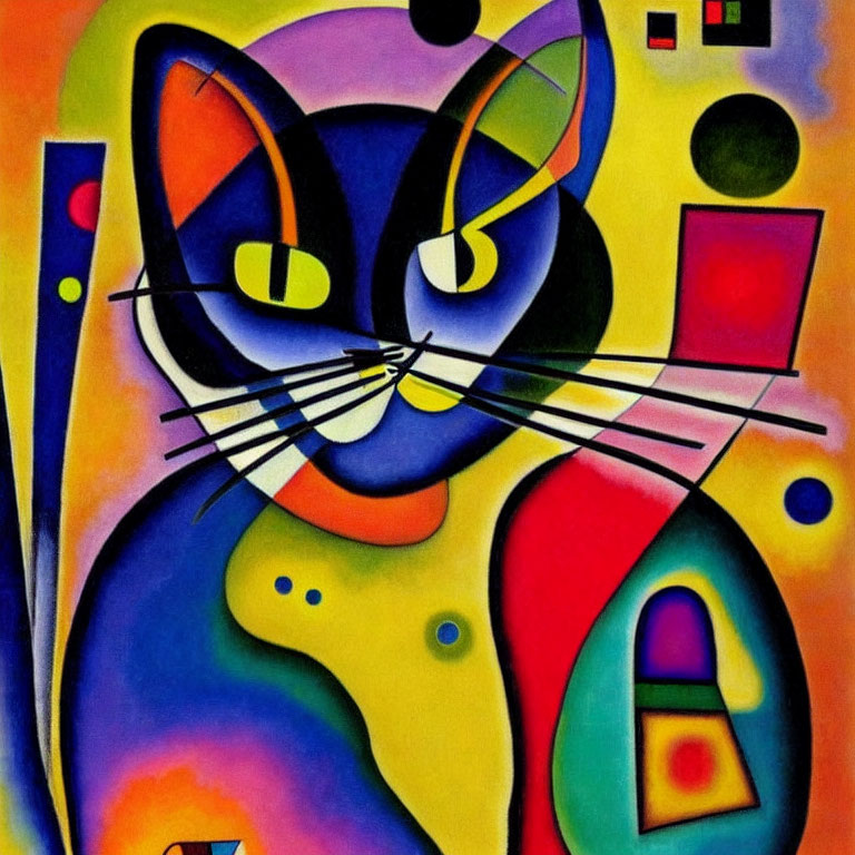 Colorful Abstract Cat Art with Geometric Shapes and Vibrant Hues