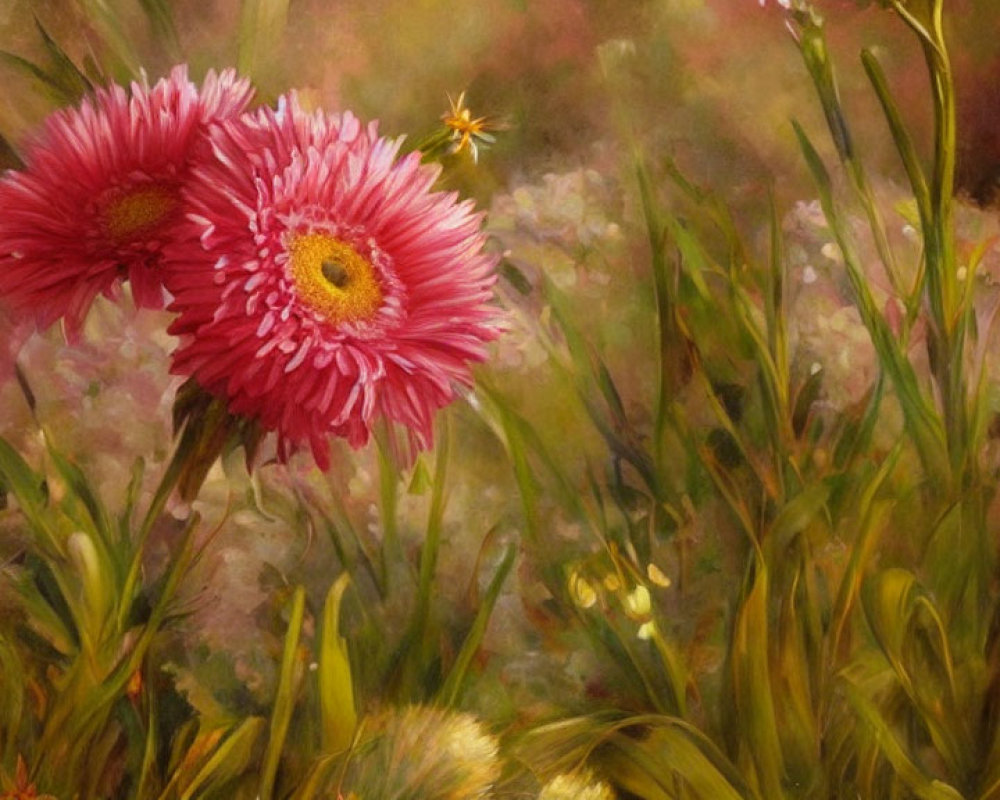 Pink Gerbera Daisies in Impressionistic Painting