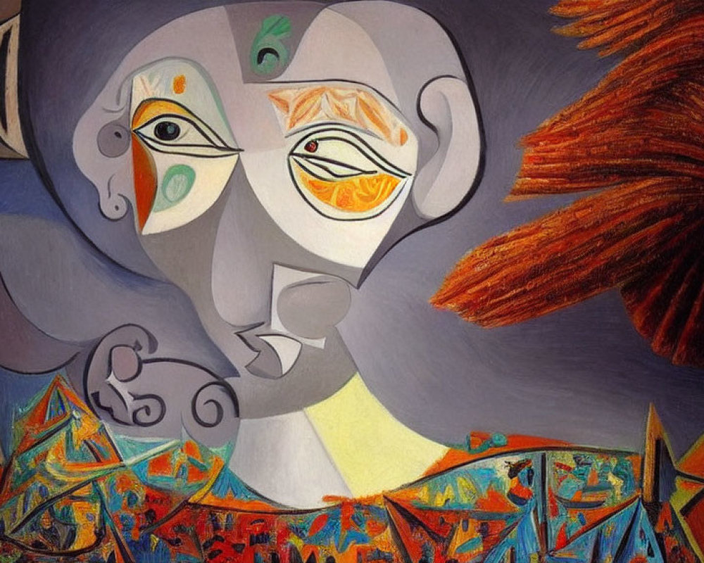 Colorful Cubist-Style Abstract Painting of Multieyed Face