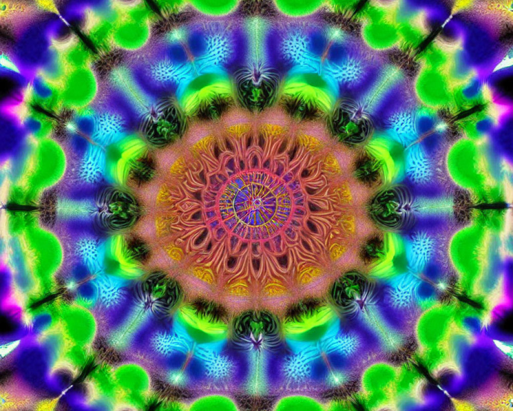 Colorful Psychedelic Kaleidoscope Pattern with Mandala-like Designs