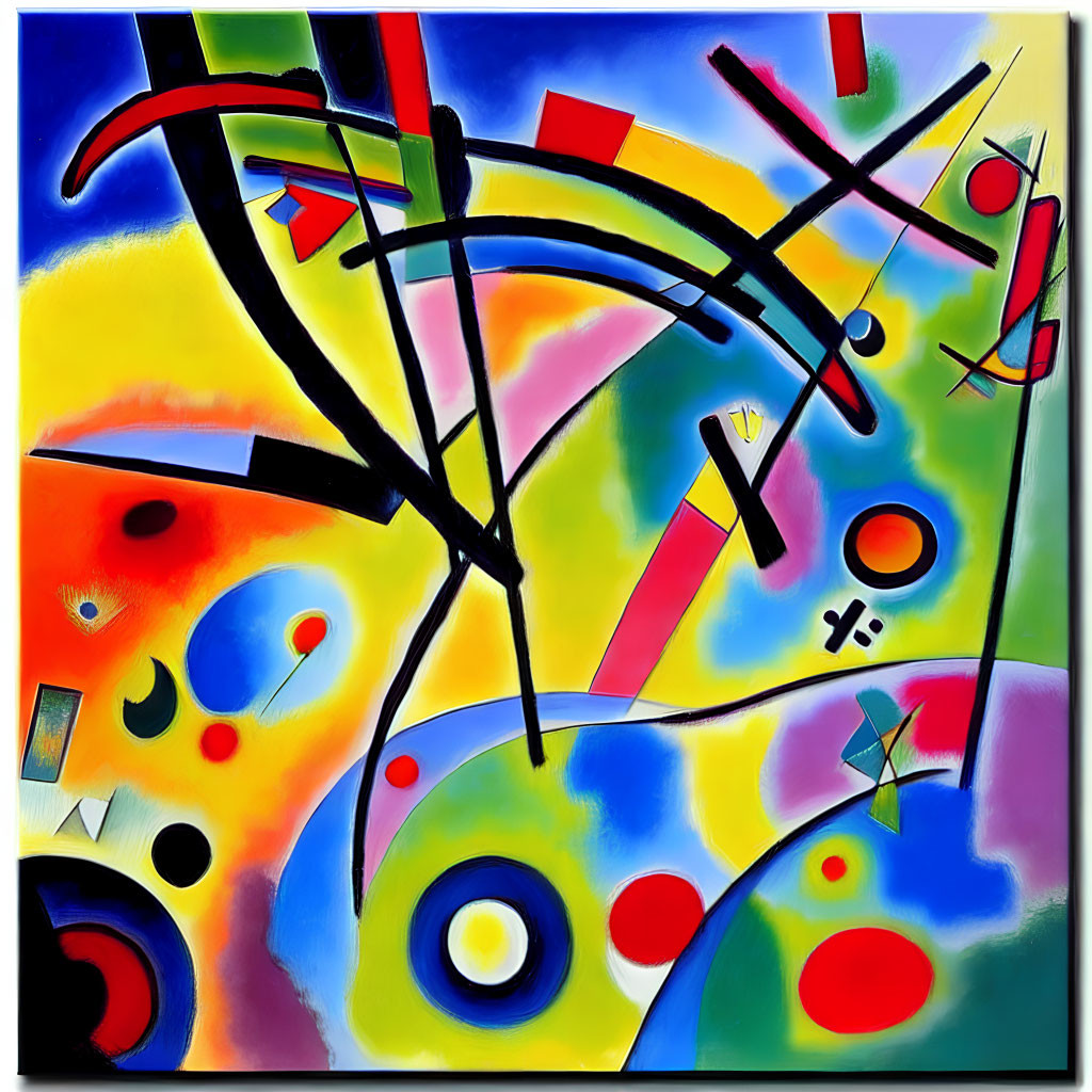 Vivid Abstract Painting with Geometric and Organic Shapes