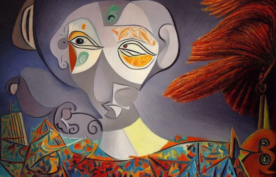 Colorful Cubist-Style Abstract Painting of Multieyed Face