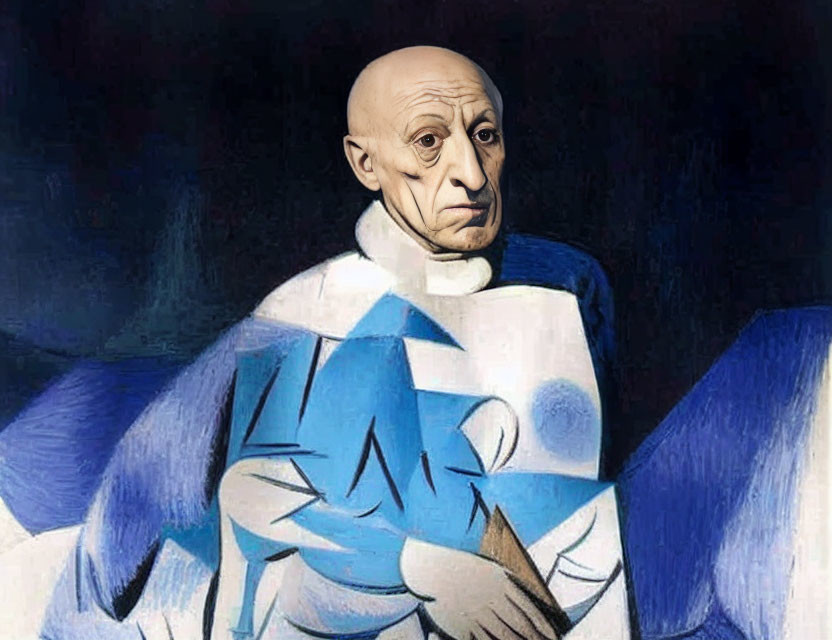 Person's head edited onto cubist-style body in Picasso-esque art.