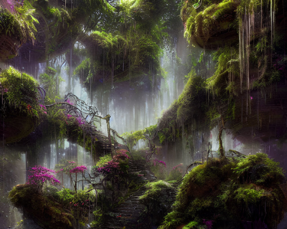 Lush Greenery and Sunlight in Mystical Forest