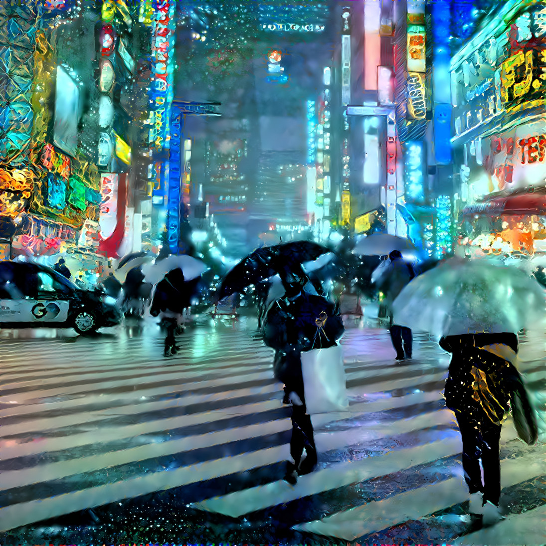A Deep Dream Rain on a Tokyo night
