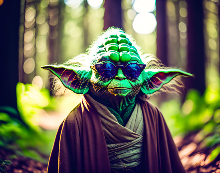 a yoda with sun glasses