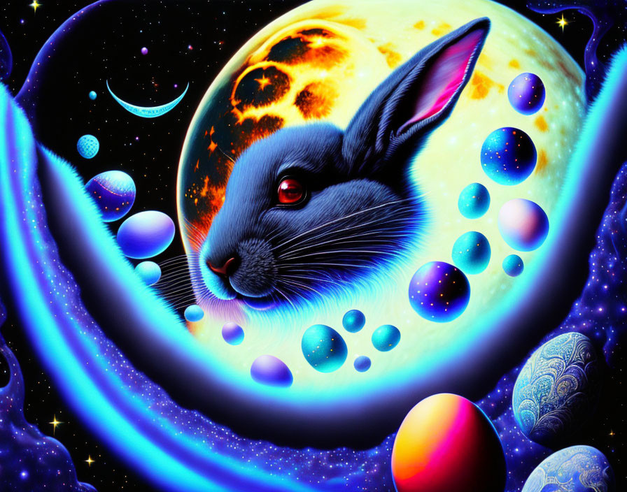 The Easter bunny jumped over the moon and a space 