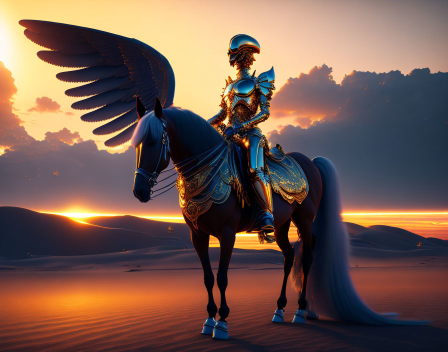 I’m riding a horse with wings in a sunset of golde