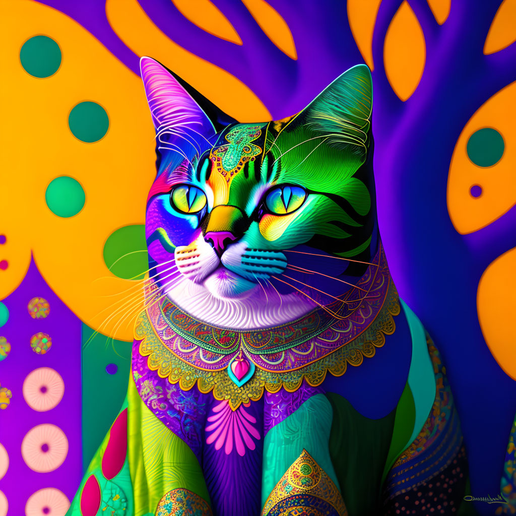 Colorful Cat Sitting Under A Tree