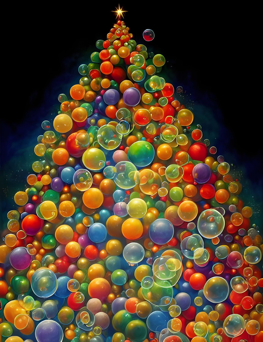 Colorful Bubble Christmas Tree on Starry Night Background