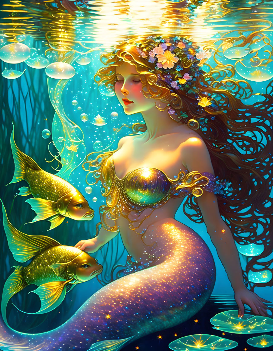 Mermaid with Fish Friends 