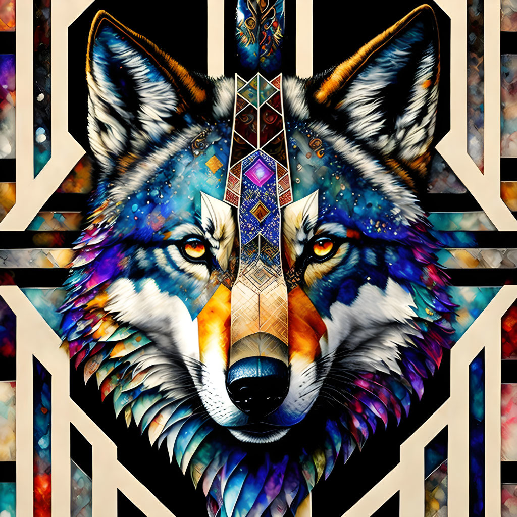 Patterned Wolf in Blue