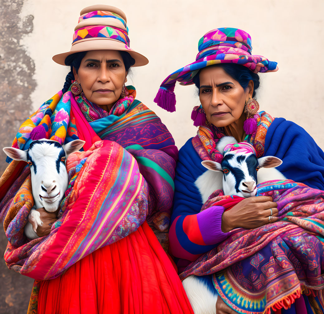 Peruvian Woman Holding Goats 