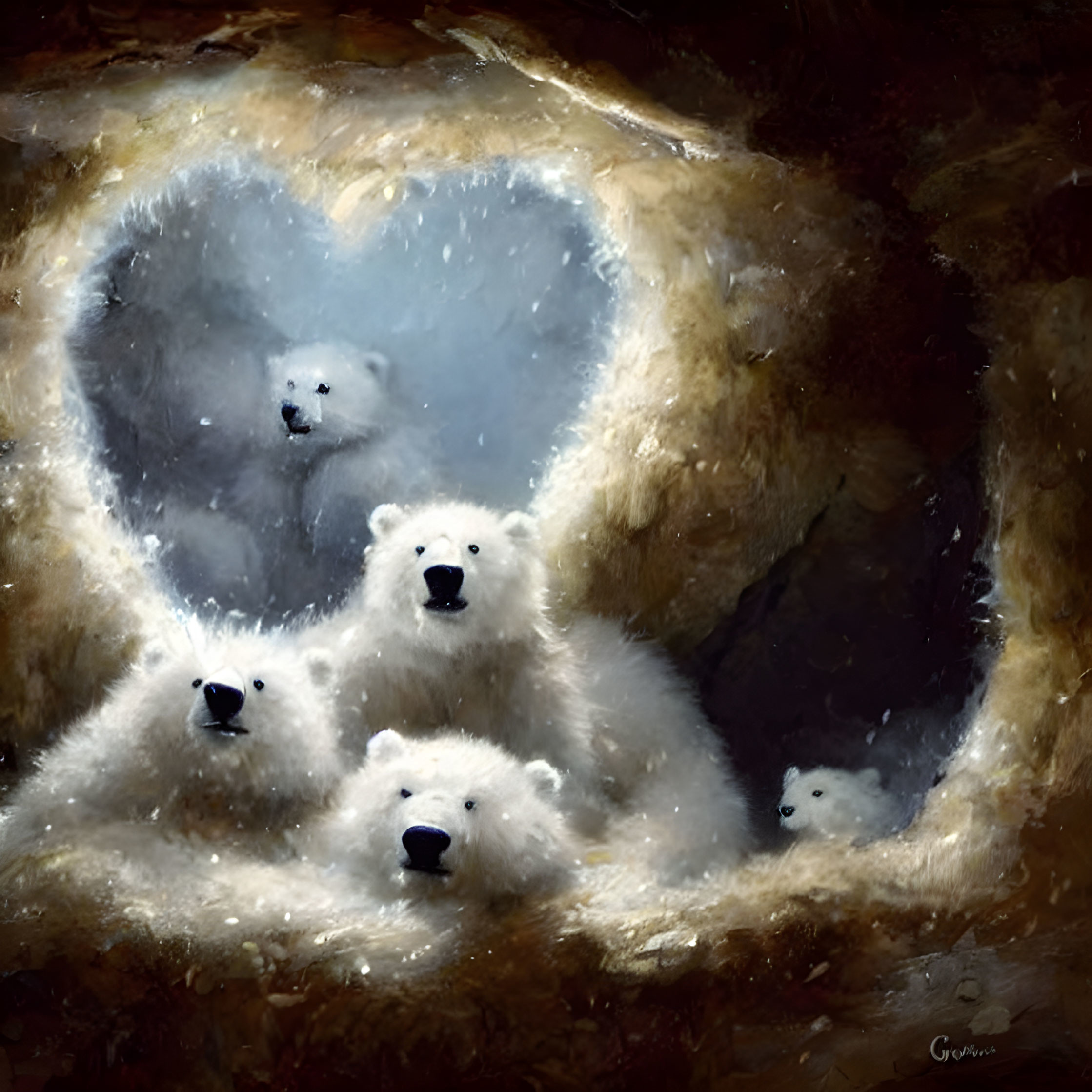 Polar Bears Cuddling in Heart Shaped Cavern