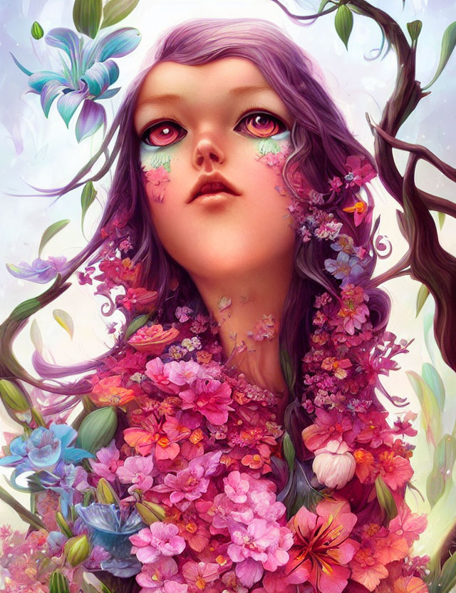 Vibrant illustration of person with purple hair and floral coat