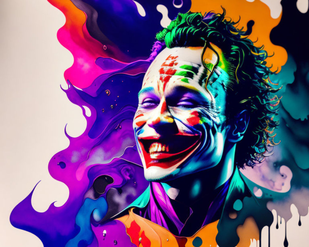 Colorful Joker Portrait with Melting Paint Effect