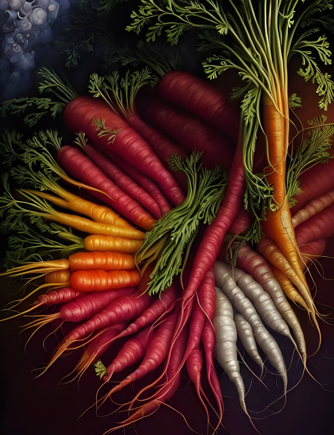 Colorful Carrots Bundle Against Dark Background