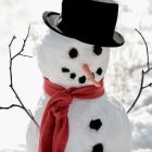 Colorful Snowman with Top Hat, Carrot Nose, and Red Scarf