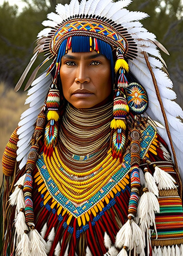 Native American Woman in Beaded Outfit 