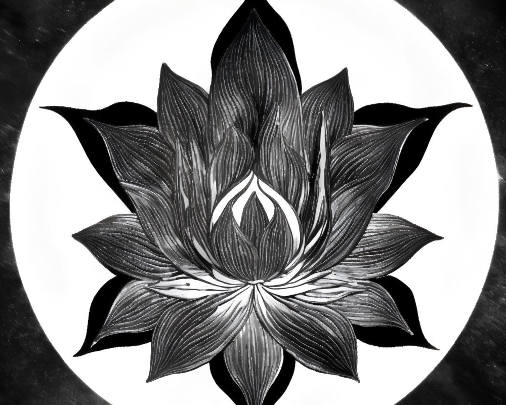 Symmetrical Lotus Flower Illustration in Circular Frame