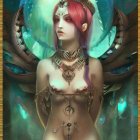 Detailed Fantasy Art: Female Character with Pink Hair, Golden Armor, Ethereal Wings, and Glowing