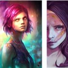 Colorful Fantasy Woman Portraits with Glowing Effects & Ornate Headpieces