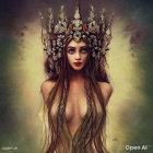 Fantasy artwork featuring woman with purple hair and golden headdress