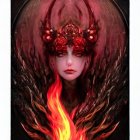 Fantasy illustration of woman with ornate helmet and glowing eyes