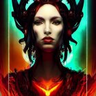 Fantasy portrait of woman with fiery eyes and ornate headpieces