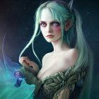Ethereal woman with pale blue hair and glowing eyes in fantasy art