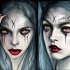Symmetric Fantasy Female Portrait with Silver Hair and Yellow Eyes