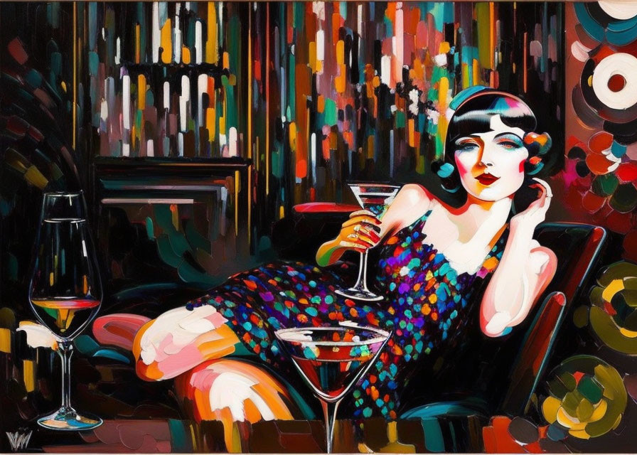 1920's Flapper girl on couch with a martini