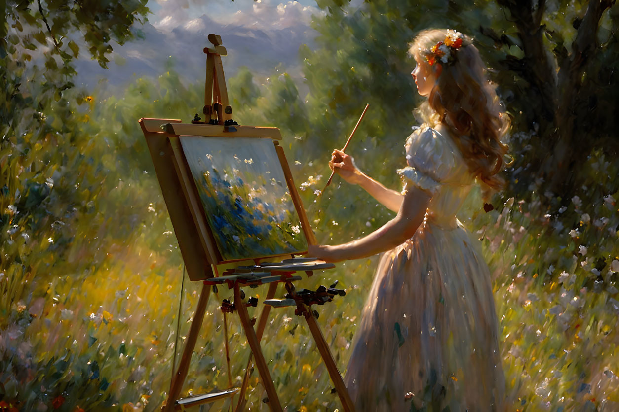 Woman painting in a field