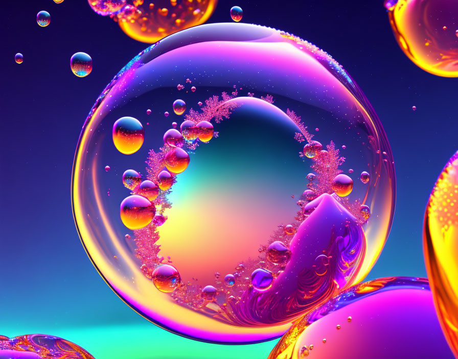 Colorful Translucent Bubble Art Against Rainbow Background