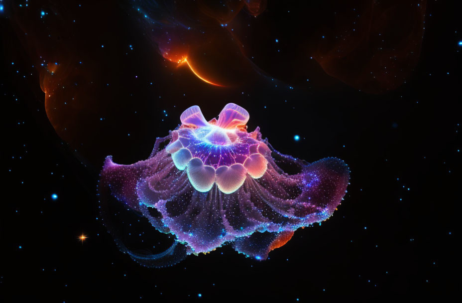 Digitally Created Jellyfish-Shaped Nebula in Starry Space