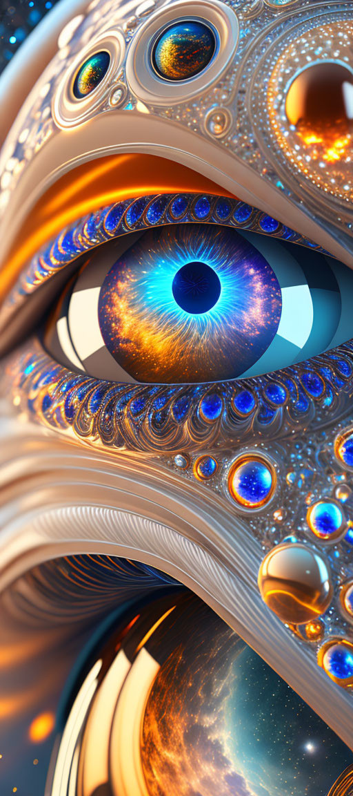 Eye Motif in Futuristic Fractal Art with Swirling Patterns and Cosmic Textures