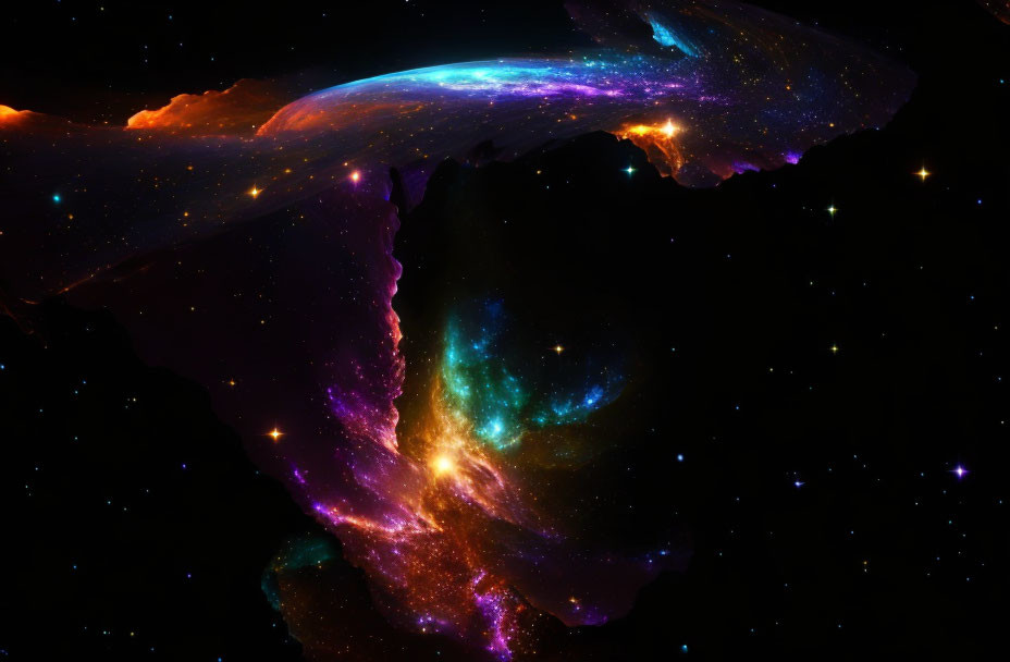 Neon-colored nebula in cosmic scene with stars