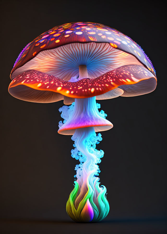 Colorful digital artwork: Mushroom and jellyfish fusion with neon patterns.