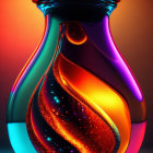 Colorful digital artwork: Twisted glass vase with glowing edges on warm gradient background