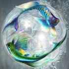 Colorful digital art: Two fish in bubble with flowing fins