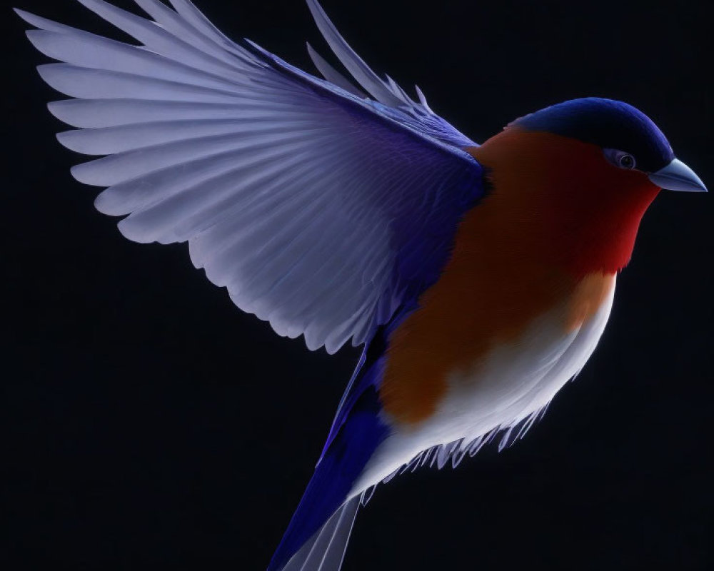 Colorful Bird Flying with Outstretched Wings on Dark Background