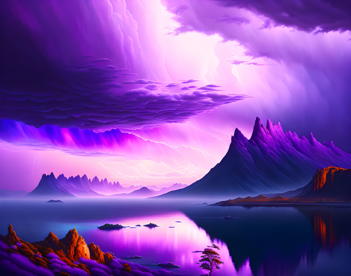 Dramatic violet surreal landscape