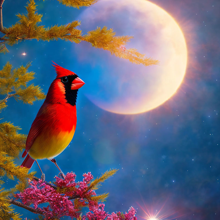 Cardinal Under the Moon