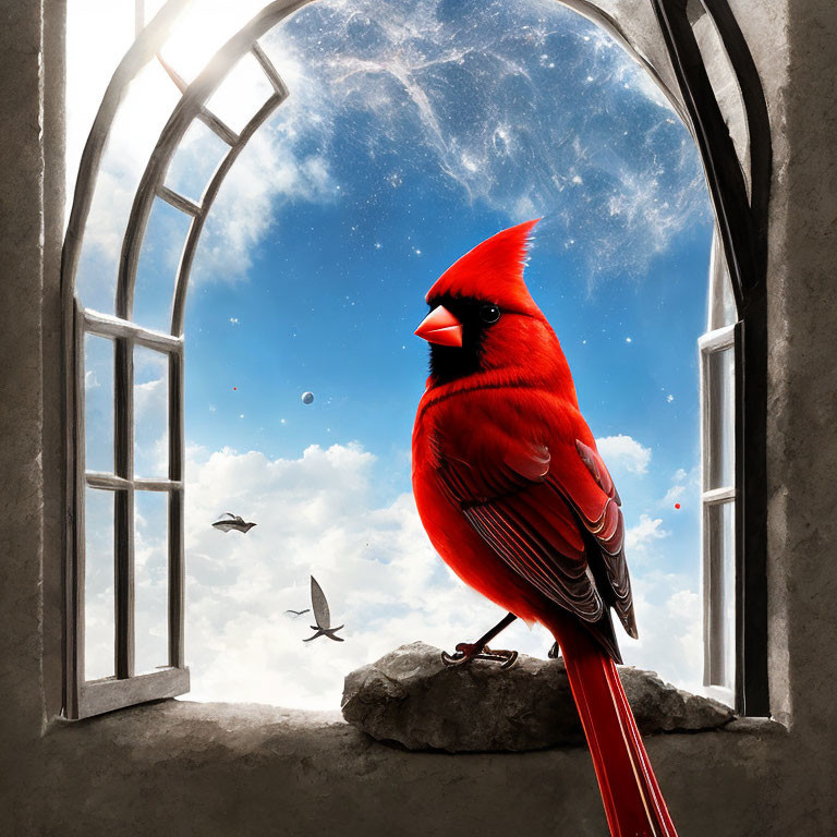 Cardinal in the window 