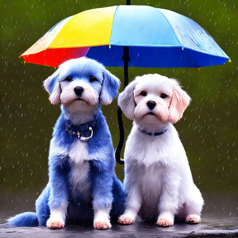 Two dogs in the rain