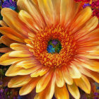 Colorful digital artwork: Flowers with orange bloom and earth-like eye